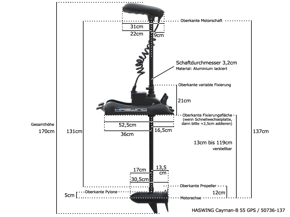 Haswing Cayman-B 55 GPS V1.5 / 660W 12V / 2021-es modell / horgony funkcióval az FB-n / 137cm tengely
